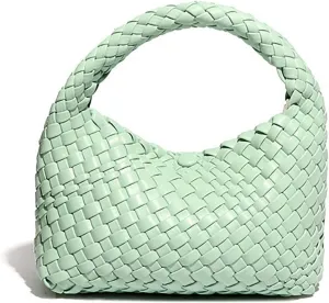 Small Size Woven Women's Handbag and Small Money Bag Luxury Lightweight Vegan Leather Adjustable Crossbody Bag Set