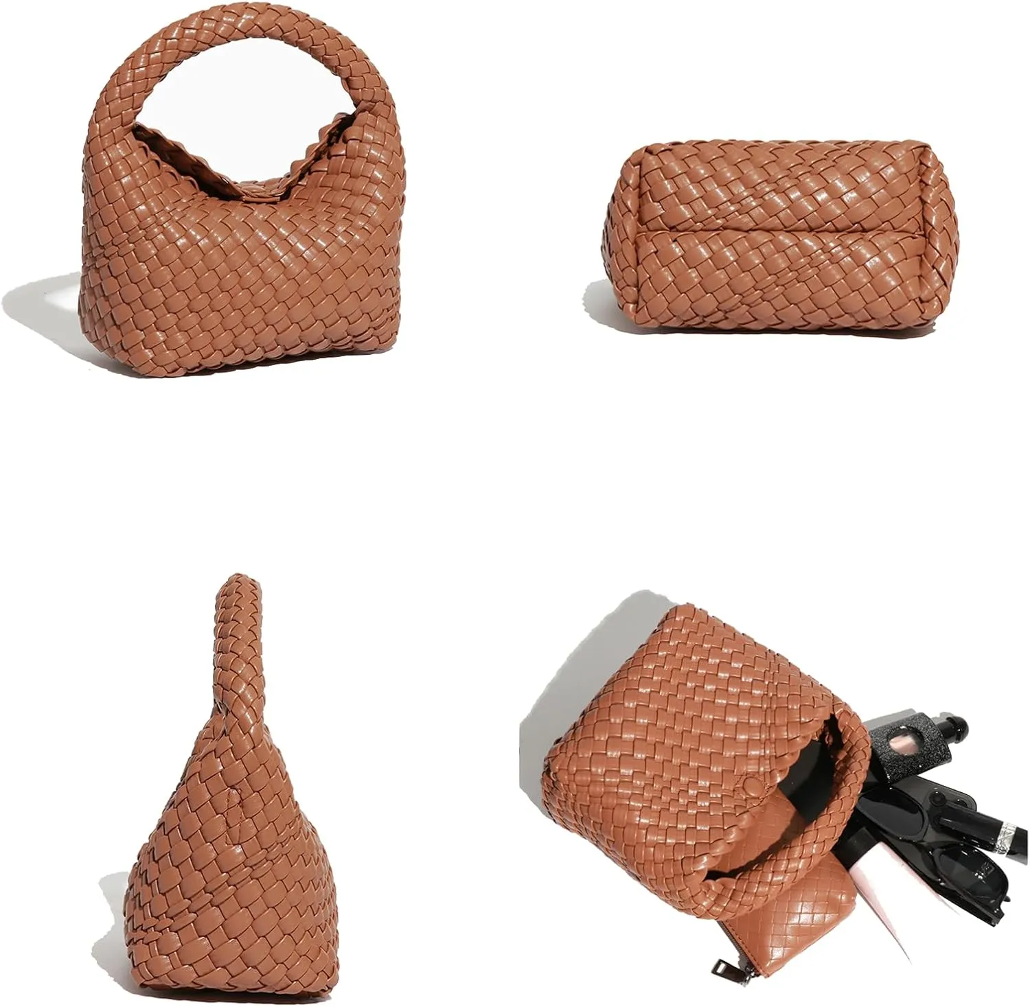 Small Size Woven Women's Handbag and Small Money Bag Luxury Lightweight Vegan Leather Adjustable Crossbody Bag Set