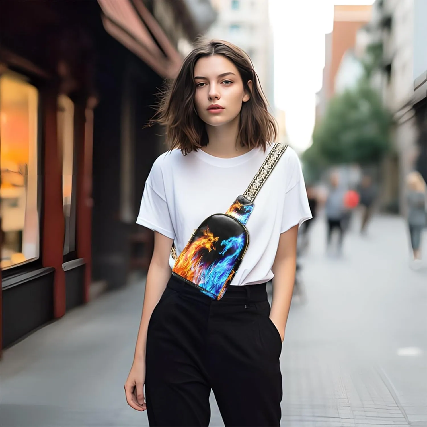 Small Sling Bag Cactus Succulent Floral Trendy Crossbody Bag Fashion Waist Packs Watercolor Leather Chest Bag