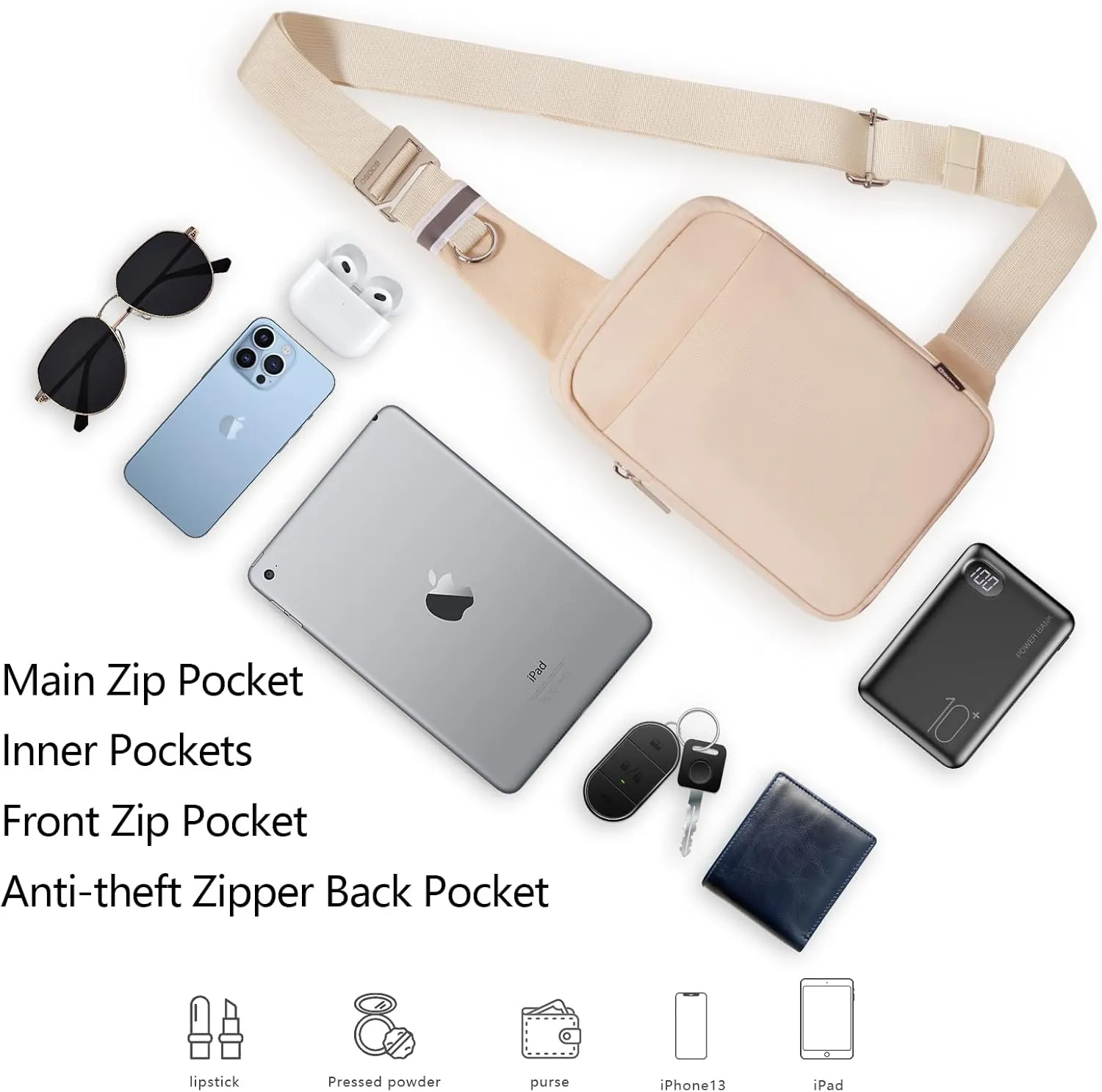 Small Sling Bag for Men and Women with RFID Pocket, Anti Theft Crossbody Chest Bag Casual Travel Bag for Hiking
