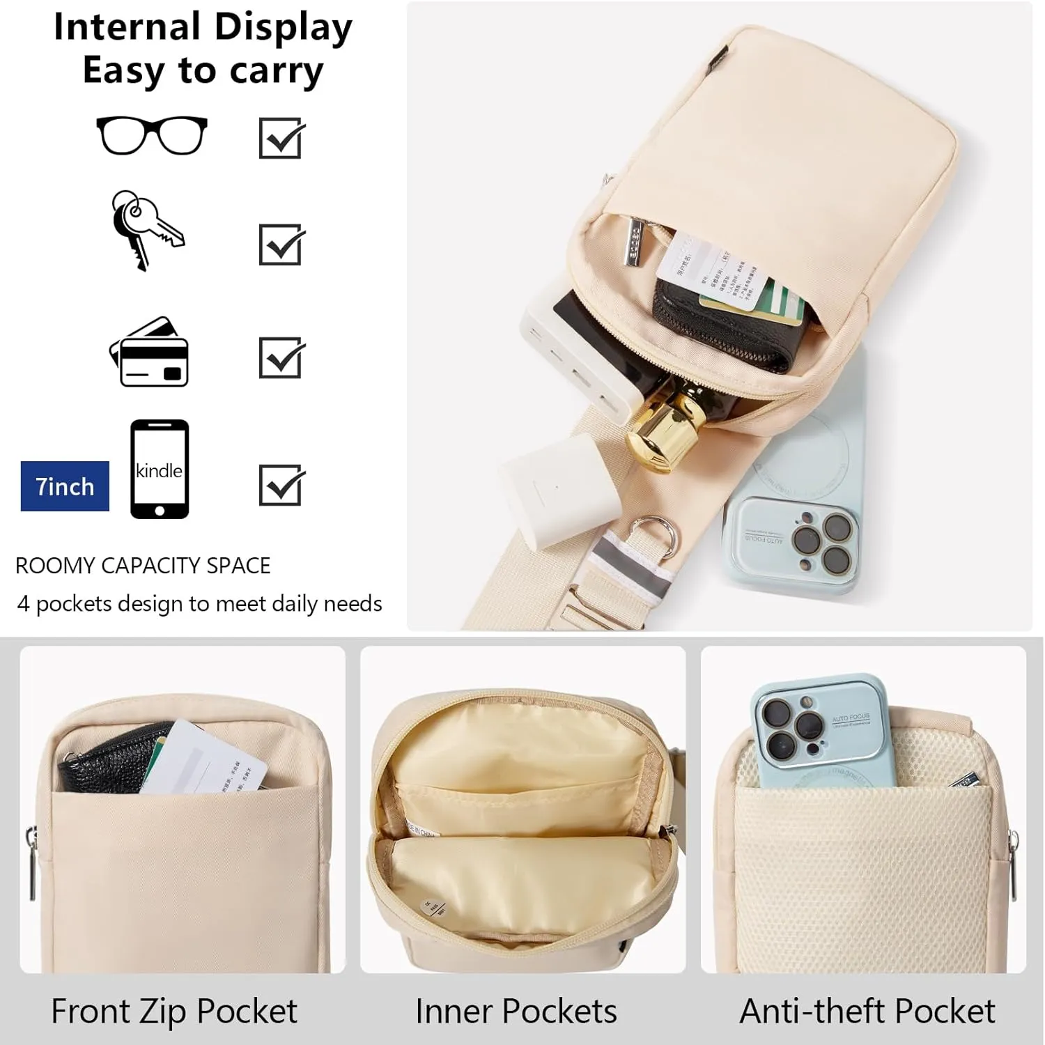 Small Sling Bag for Men and Women with RFID Pocket, Anti Theft Crossbody Chest Bag Casual Travel Bag for Hiking