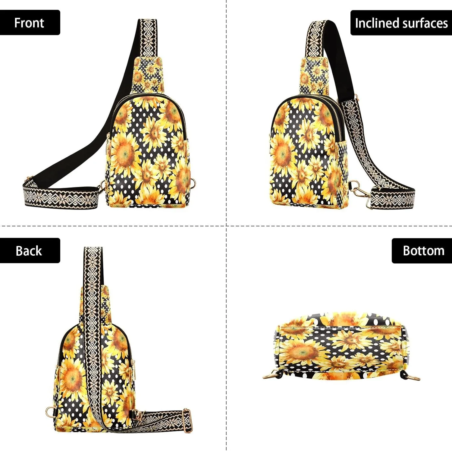 Small Sling Bag for Women Daisy White Flower Trendy Crossbody Bag Fanny PackSummer Floral Leather Chest Bag for Women
