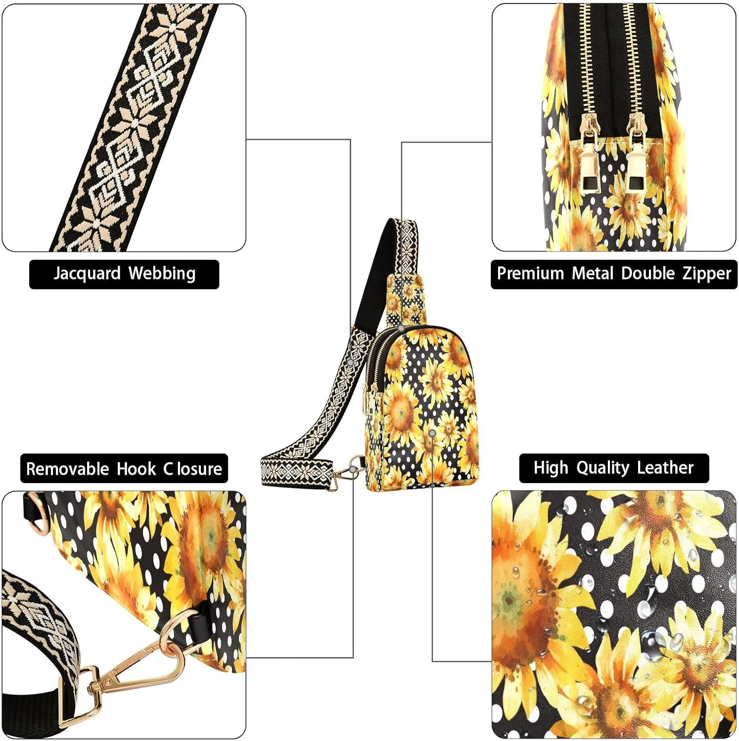 Small Sling Bag for Women Daisy White Flower Trendy Crossbody Bag Fanny PackSummer Floral Leather Chest Bag for Women