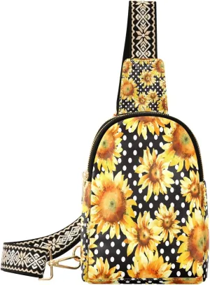 Small Sling Bag for Women Daisy White Flower Trendy Crossbody Bag Fanny PackSummer Floral Leather Chest Bag for Women