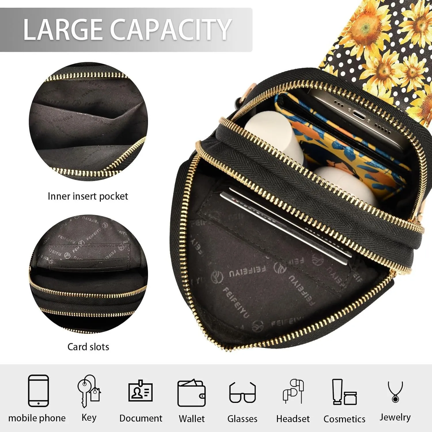 Small Sling Bag for Women Daisy White Flower Trendy Crossbody Bag Fanny PackSummer Floral Leather Chest Bag for Women