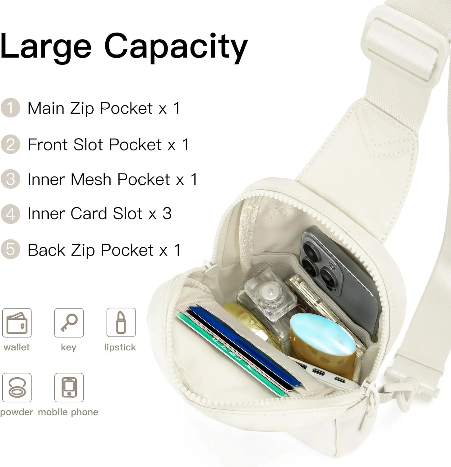 Small Sling Bag for Women Men Two-Way Zipper Crossbody Bag Fanny Pack Lightweight Chest Bag for Outdoors