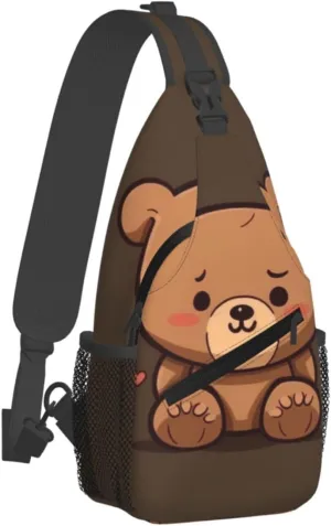 Small Sling Bag Sling Backpack for Women Men Chest Bag Cartoon brown cute bear Crossbody Shoulder Bag Hiking Daypack