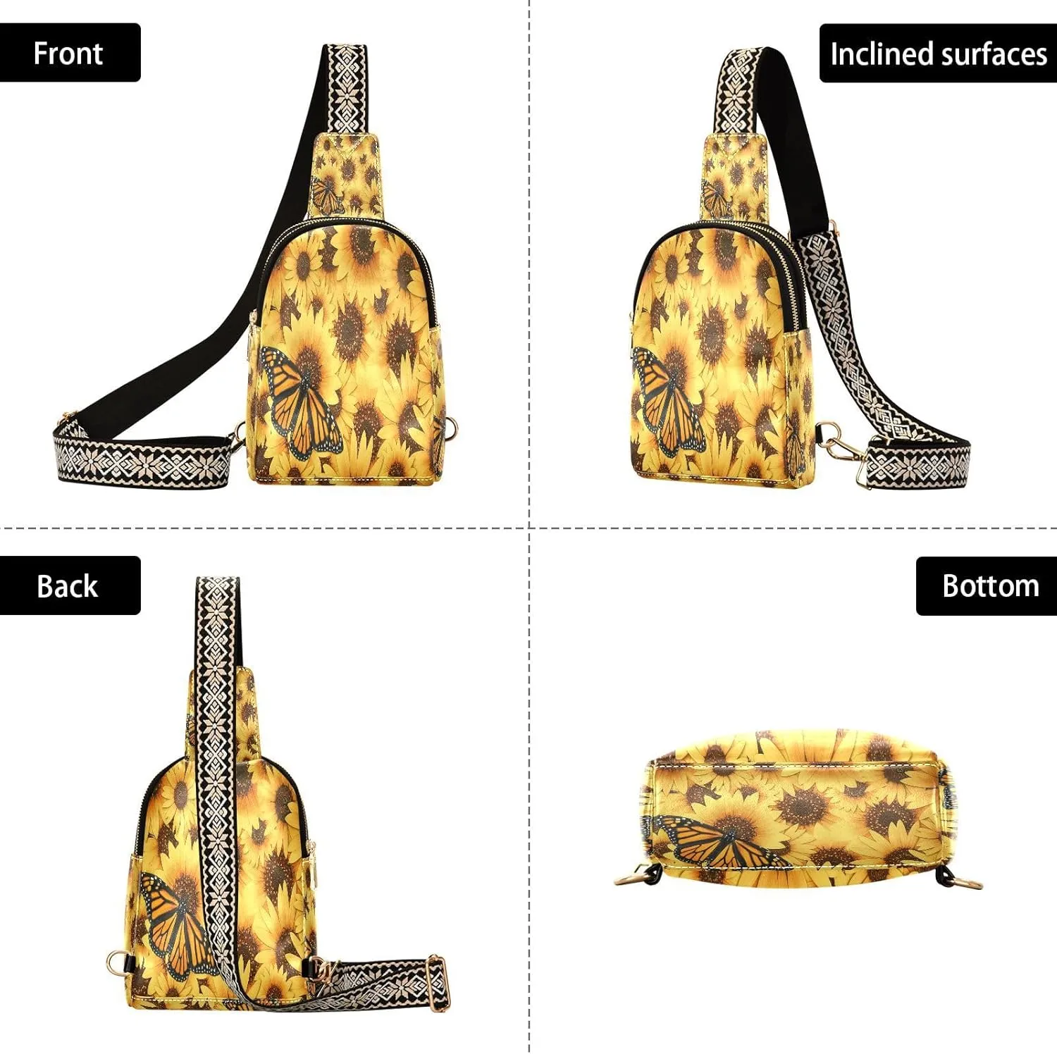 Small Sling Bag Spring Flowers Bicycle Trendy Crossbody Bag Fashion Waist Packs Pink Butterfly Leather Chest Bag