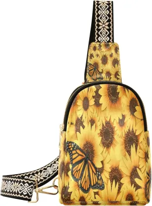 Small Sling Bag Spring Flowers Bicycle Trendy Crossbody Bag Fashion Waist Packs Pink Butterfly Leather Chest Bag