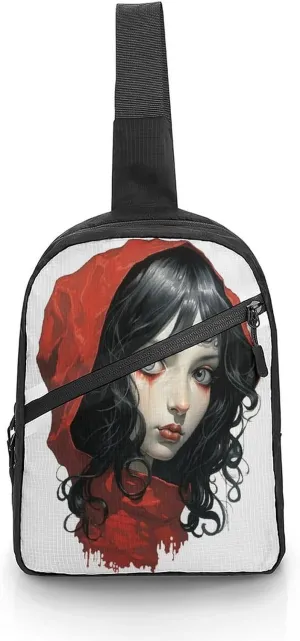 Small Sling Chest Bag Crossbody Bag for Men Women,Black Hair Woman Lightweight Gym Daypack for Travel Cycling Hiking