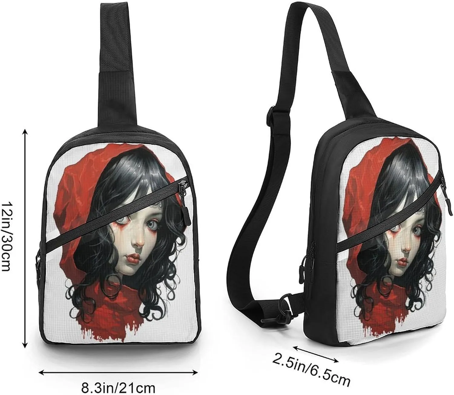 Small Sling Chest Bag Crossbody Bag for Men Women,Black Hair Woman Lightweight Gym Daypack for Travel Cycling Hiking