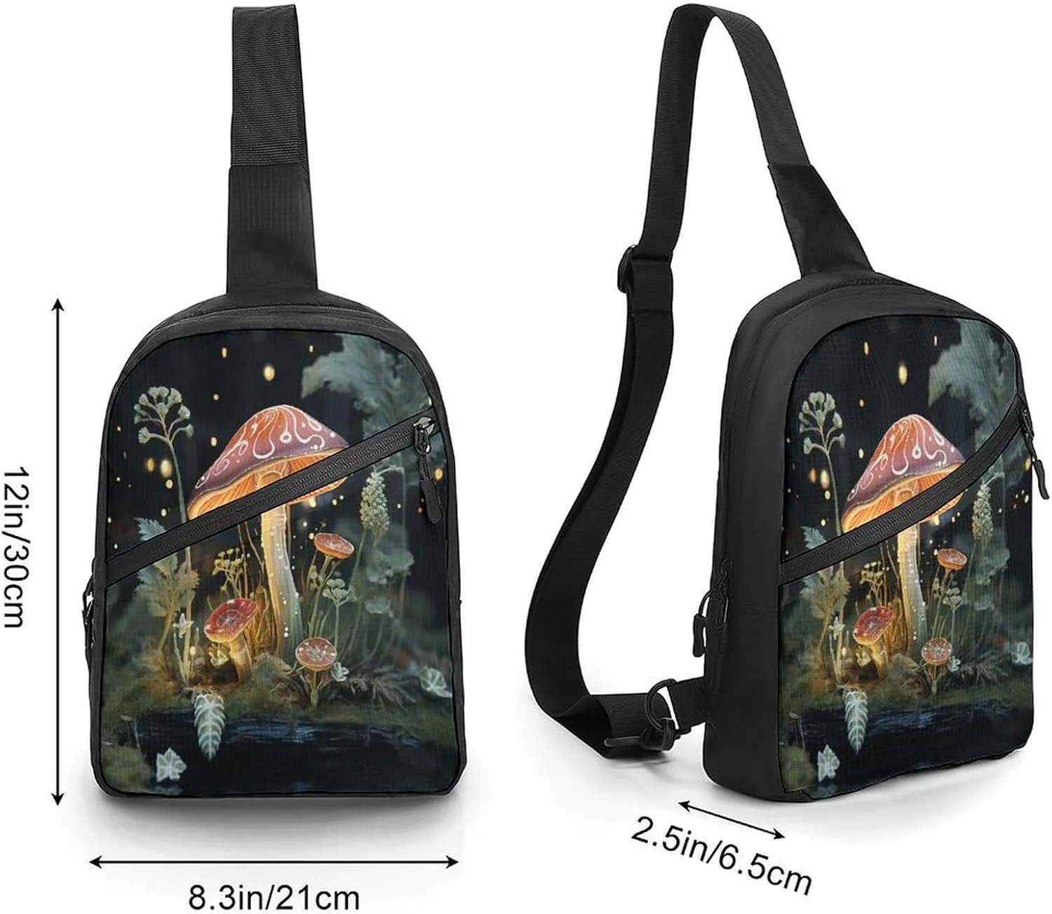 Small Sling Chest Bag Crossbody Bag for Men Women,Butterfly Mushroom Lightweight Gym Daypack for Travel Cycling Hiking