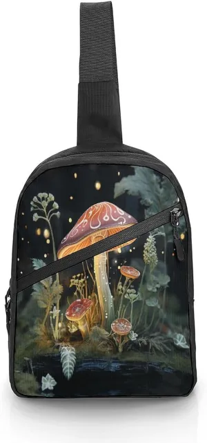 Small Sling Chest Bag Crossbody Bag for Men Women,Butterfly Mushroom Lightweight Gym Daypack for Travel Cycling Hiking