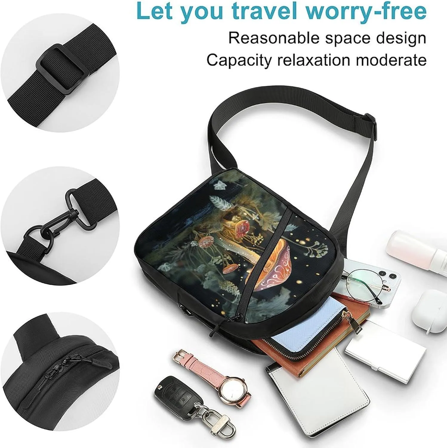 Small Sling Chest Bag Crossbody Bag for Men Women,Butterfly Mushroom Lightweight Gym Daypack for Travel Cycling Hiking