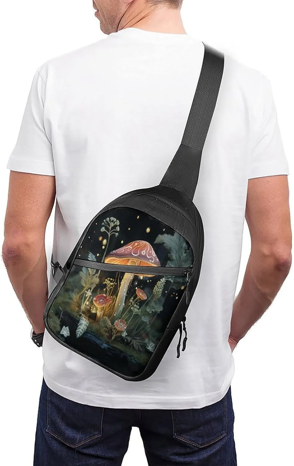 Small Sling Chest Bag Crossbody Bag for Men Women,Butterfly Mushroom Lightweight Gym Daypack for Travel Cycling Hiking