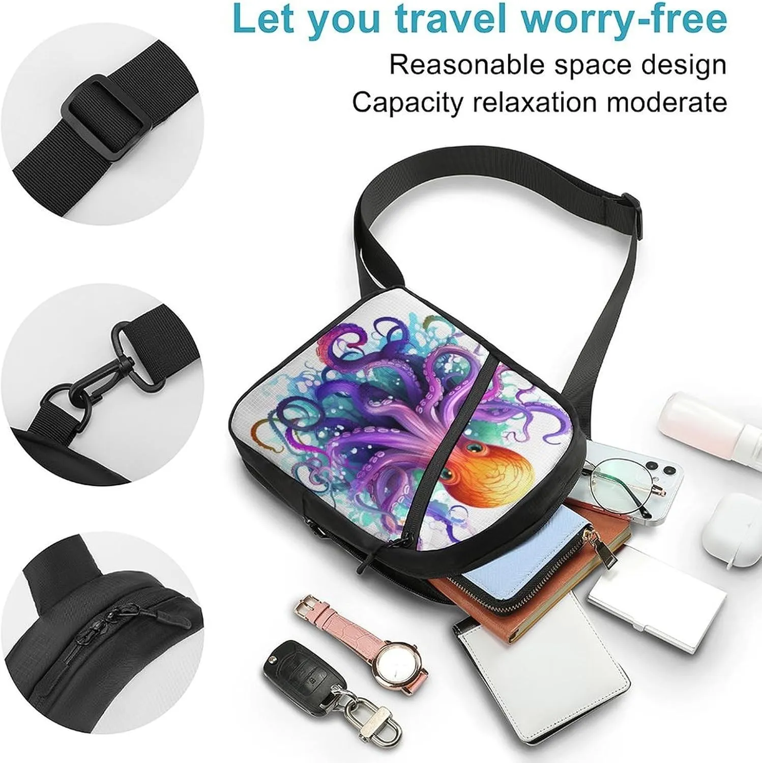 Small Sling Chest Bag Crossbody Bag for Men Women,Colorful Octopus Lightweight Gym Daypack for Travel Cycling Hiking