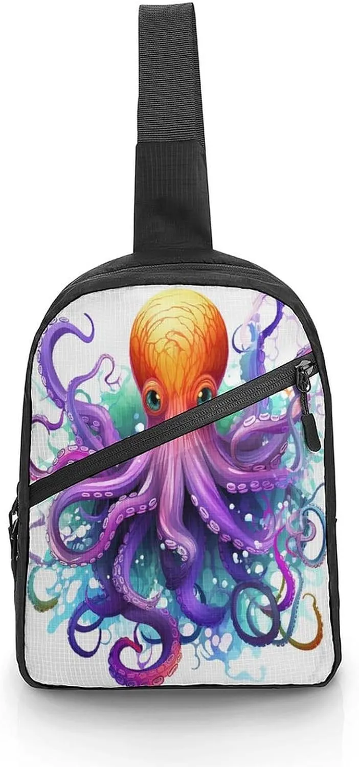 Small Sling Chest Bag Crossbody Bag for Men Women,Colorful Octopus Lightweight Gym Daypack for Travel Cycling Hiking