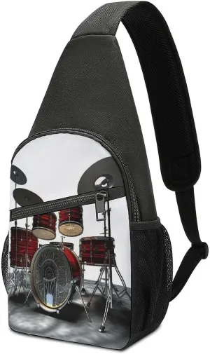 Small Sling Chest Bag Crossbody Bag for Men Women,Cool Drum Set Lightweight Gym Daypack for Travel Cycling Hiking
