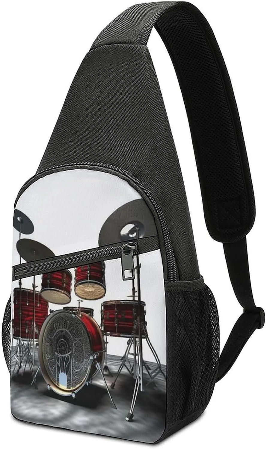 Small Sling Chest Bag Crossbody Bag for Men Women,Cool Drum Set Lightweight Gym Daypack for Travel Cycling Hiking