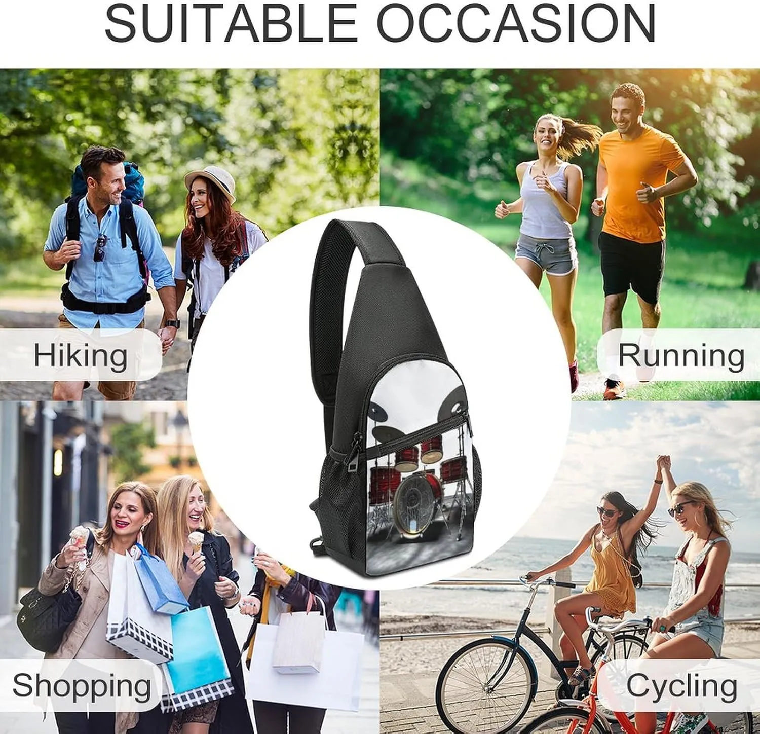 Small Sling Chest Bag Crossbody Bag for Men Women,Cool Drum Set Lightweight Gym Daypack for Travel Cycling Hiking