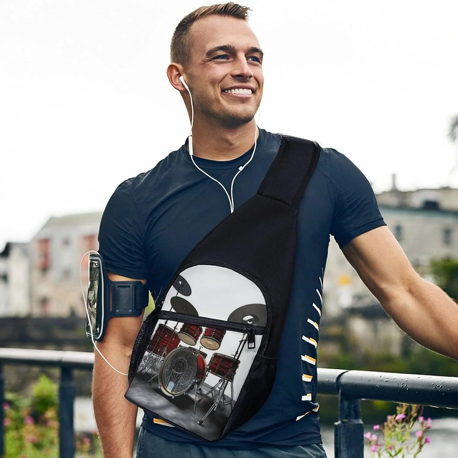 Small Sling Chest Bag Crossbody Bag for Men Women,Cool Drum Set Lightweight Gym Daypack for Travel Cycling Hiking