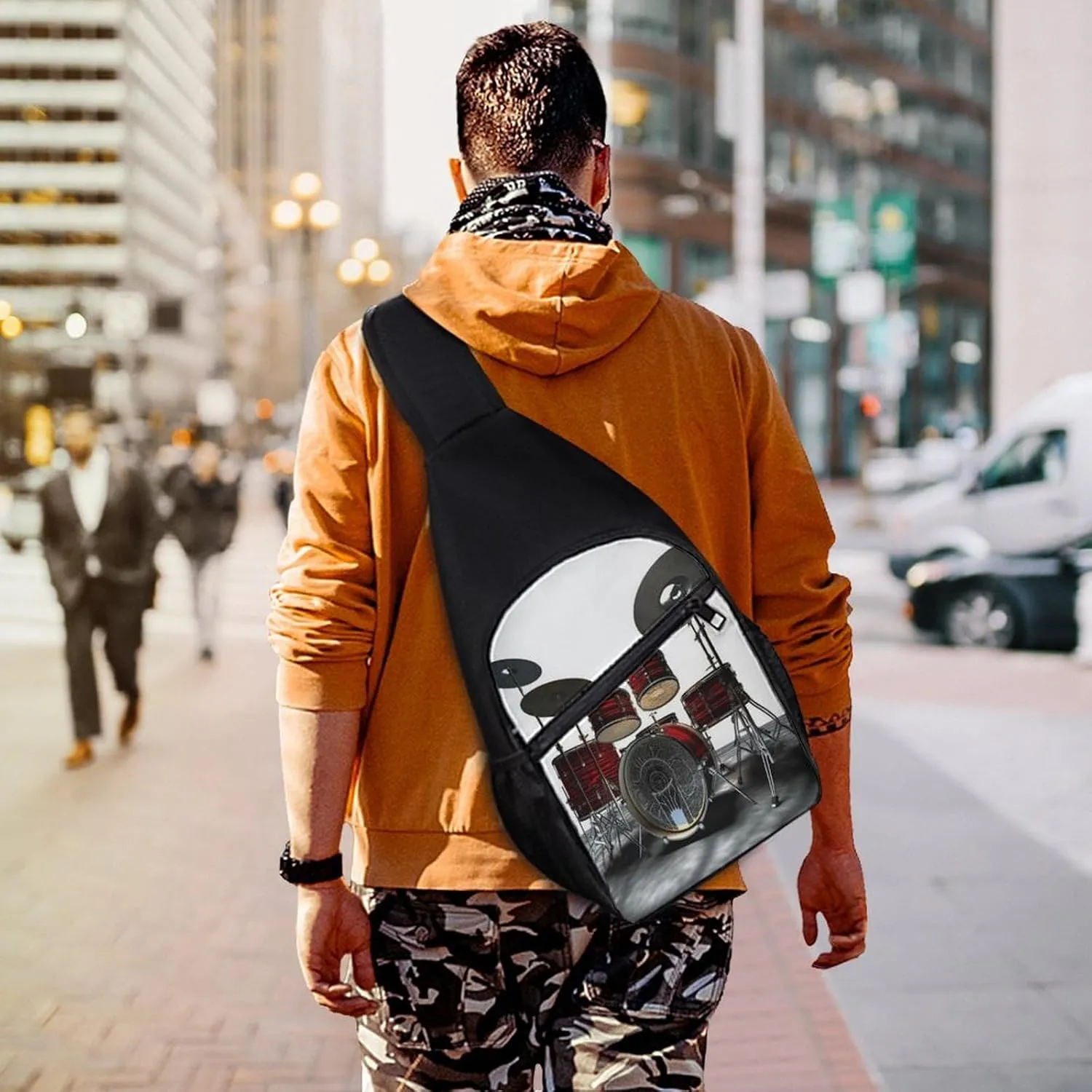 Small Sling Chest Bag Crossbody Bag for Men Women,Cool Drum Set Lightweight Gym Daypack for Travel Cycling Hiking