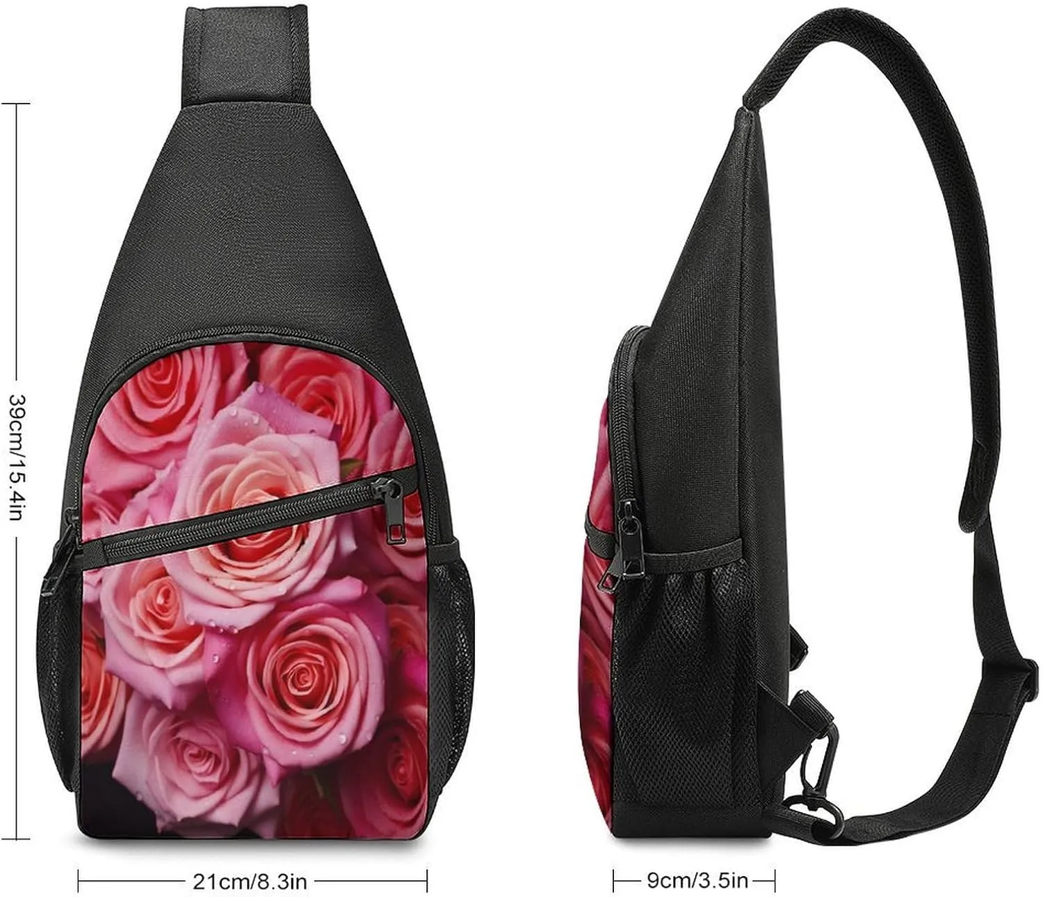 Small Sling Chest Bag Crossbody Bag for Men Women,Elegant Rose Flower Lightweight Gym Daypack for Travel Cycling Hiking
