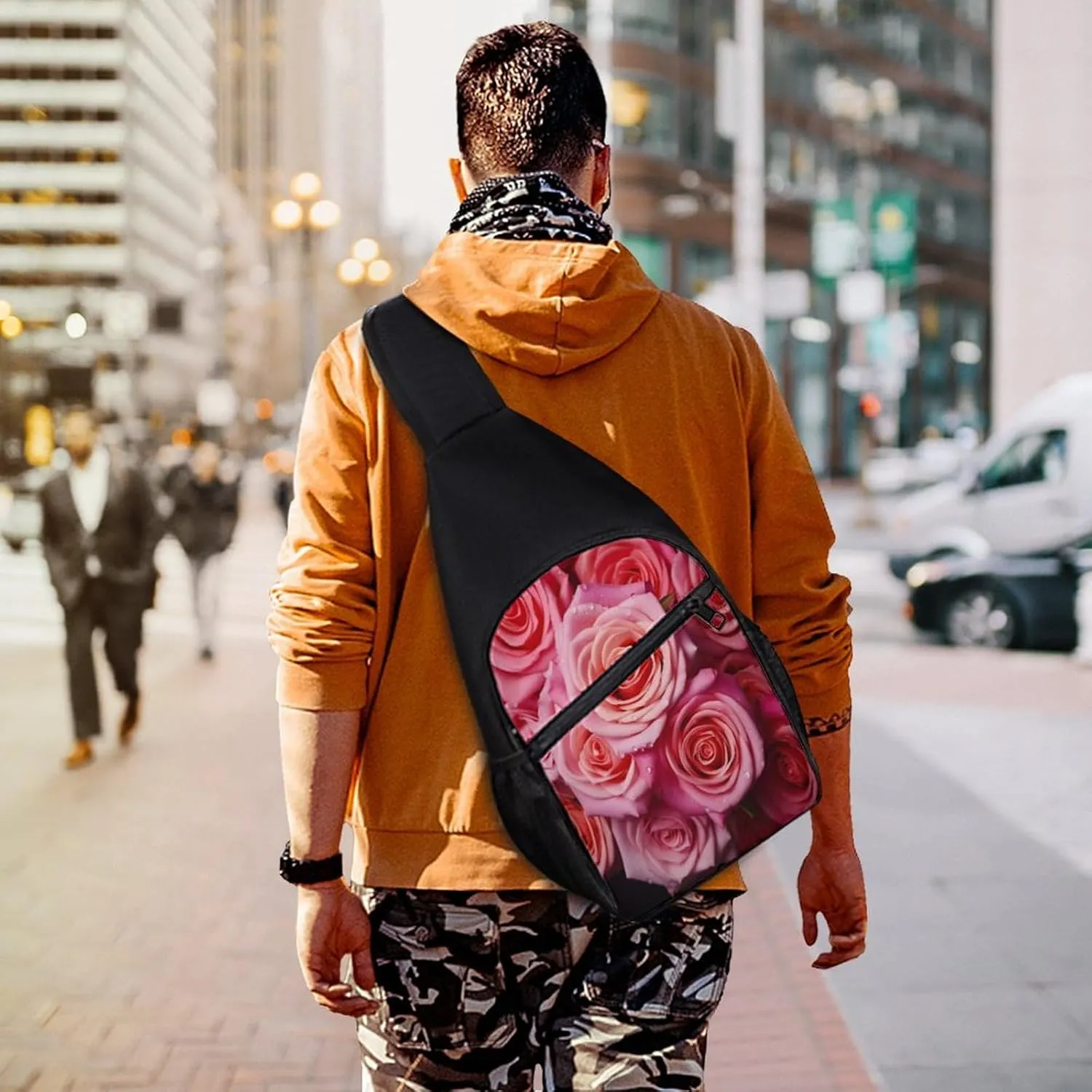 Small Sling Chest Bag Crossbody Bag for Men Women,Elegant Rose Flower Lightweight Gym Daypack for Travel Cycling Hiking