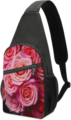 Small Sling Chest Bag Crossbody Bag for Men Women,Elegant Rose Flower Lightweight Gym Daypack for Travel Cycling Hiking