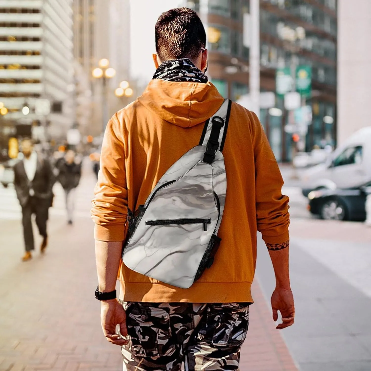 Small Sling Chest Bag Crossbody Bag for Men Women,Marble Lightweight Gym Daypack for Travel Cycling Hiking