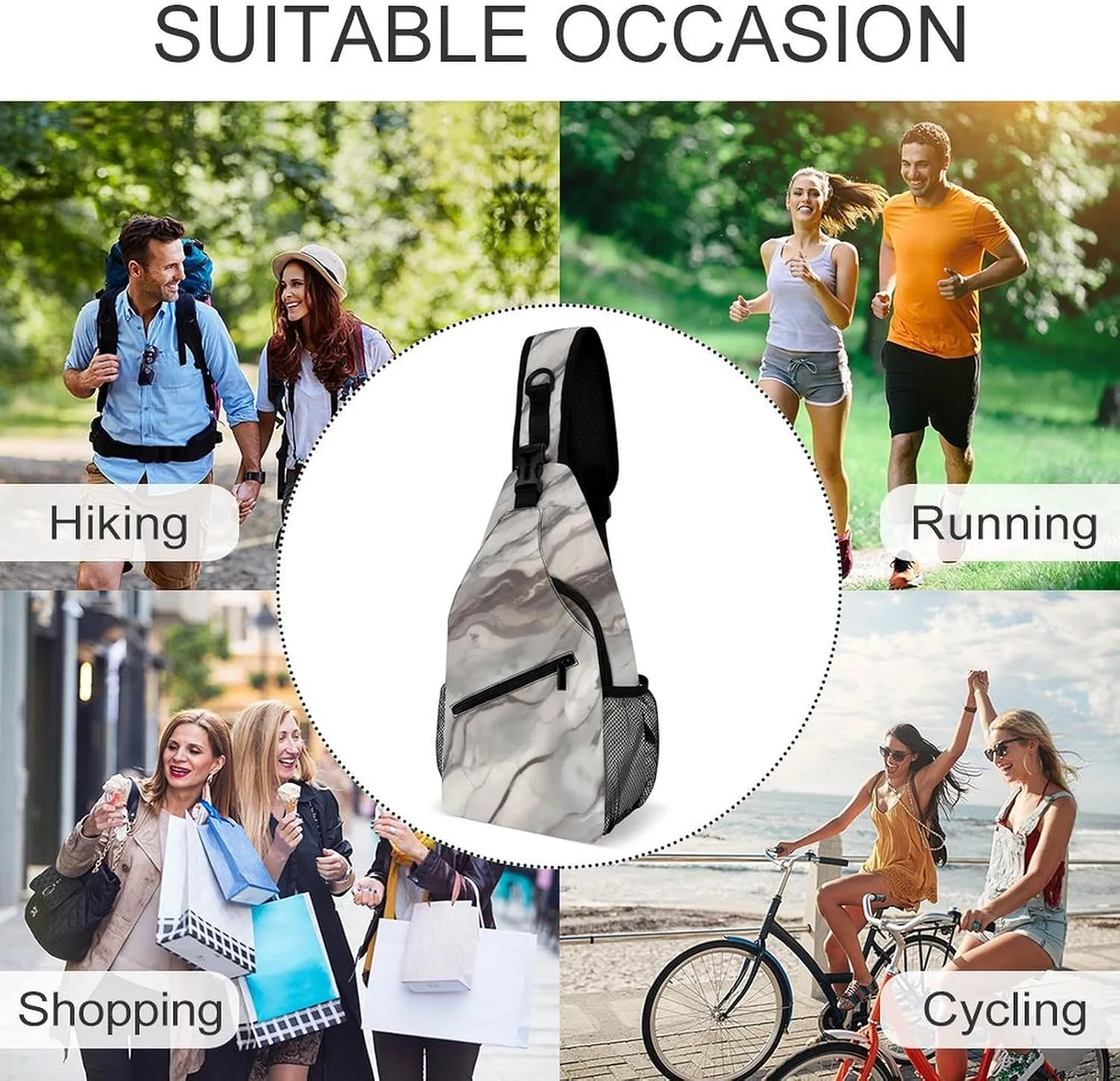 Small Sling Chest Bag Crossbody Bag for Men Women,Marble Lightweight Gym Daypack for Travel Cycling Hiking