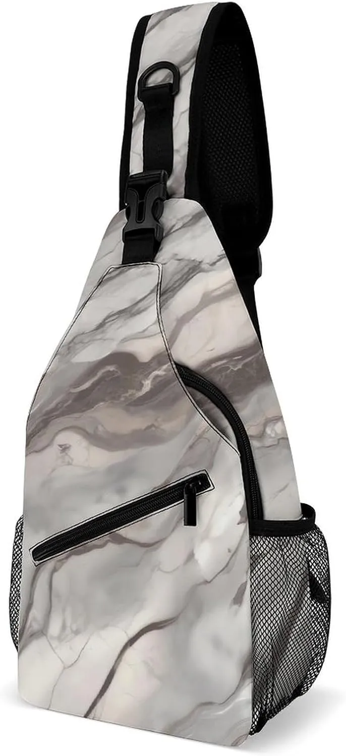 Small Sling Chest Bag Crossbody Bag for Men Women,Marble Lightweight Gym Daypack for Travel Cycling Hiking