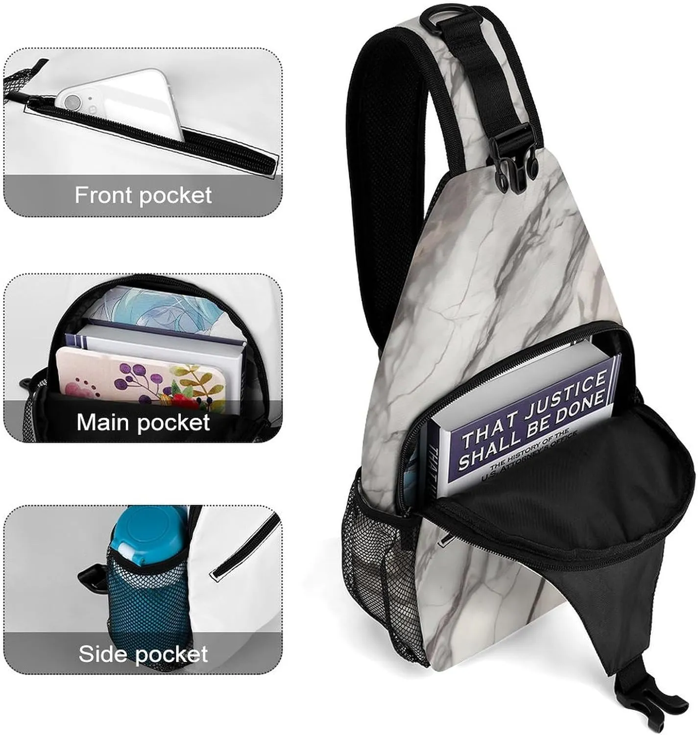 Small Sling Chest Bag Crossbody Bag for Men Women,Marble Lightweight Gym Daypack for Travel Cycling Hiking