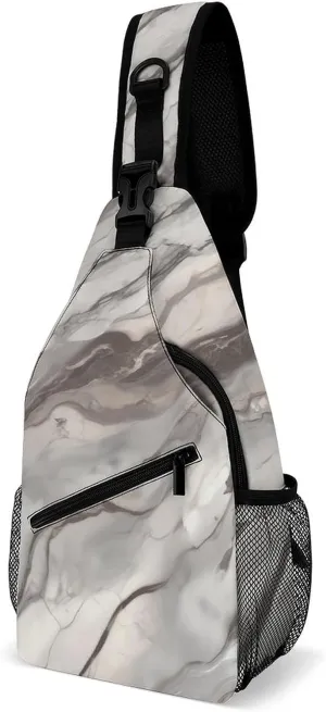 Small Sling Chest Bag Crossbody Bag for Men Women,Marble Lightweight Gym Daypack for Travel Cycling Hiking