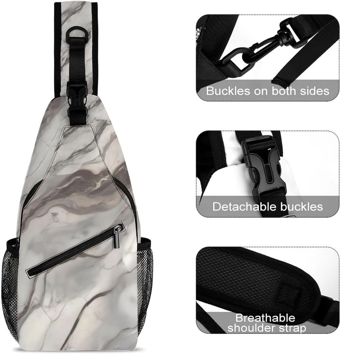 Small Sling Chest Bag Crossbody Bag for Men Women,Marble Lightweight Gym Daypack for Travel Cycling Hiking