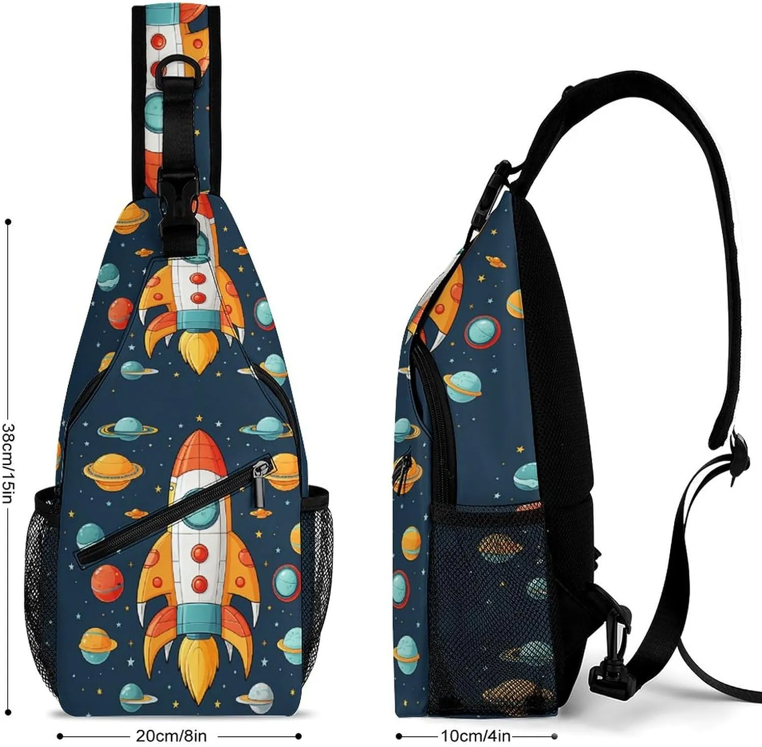 Small Sling Chest Bag Crossbody Bag for Men Women,Rocket Clipart Space Ship Lightweight Gym Daypack for Travel Cycling Hiking
