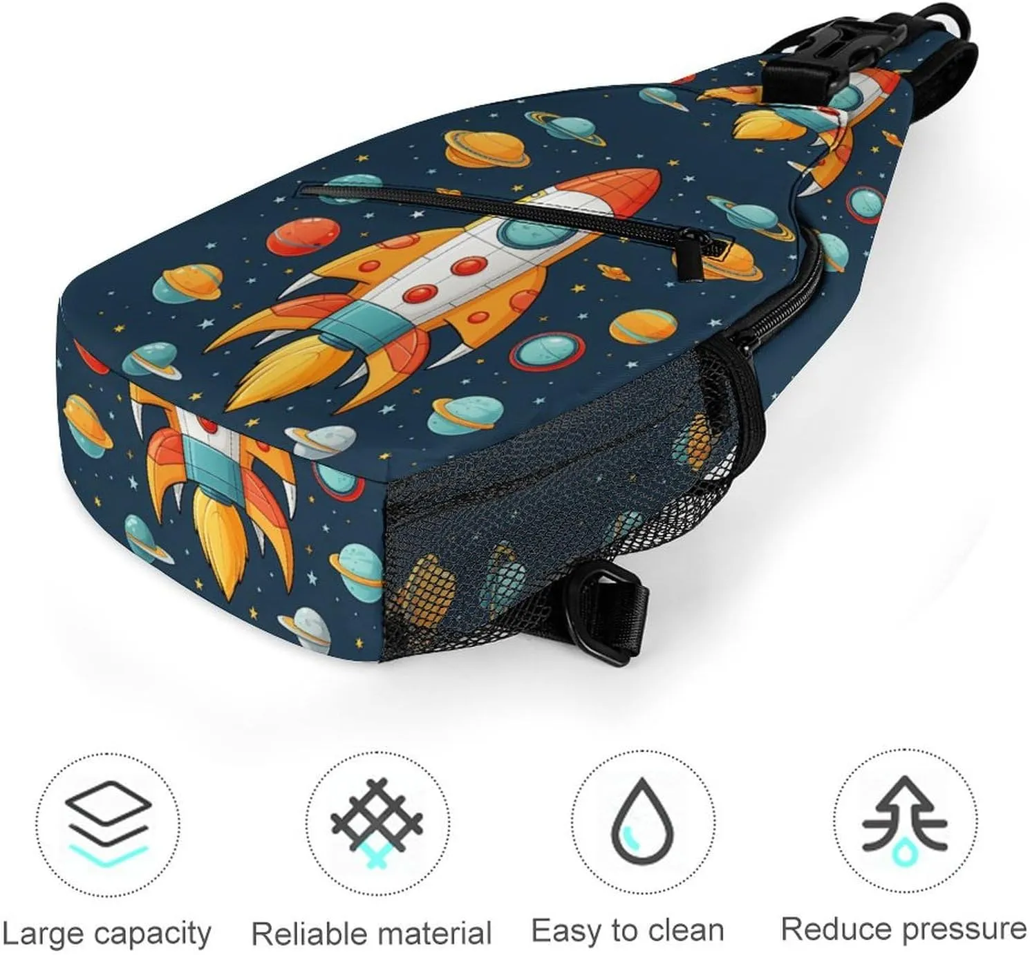 Small Sling Chest Bag Crossbody Bag for Men Women,Rocket Clipart Space Ship Lightweight Gym Daypack for Travel Cycling Hiking