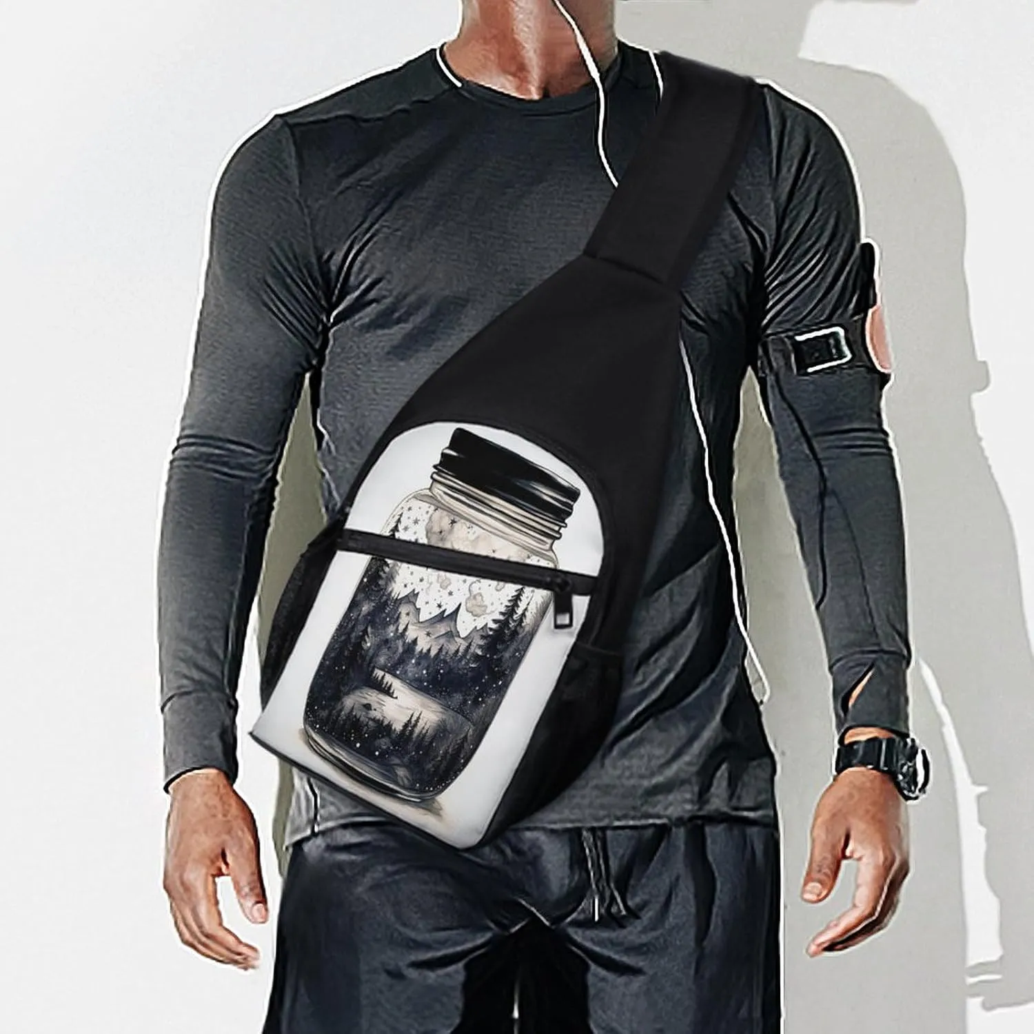 Small Sling Chest Bag Crossbody Bag for Men Women,Scenery in A Jar Lightweight Gym Daypack for Travel Cycling Hiking