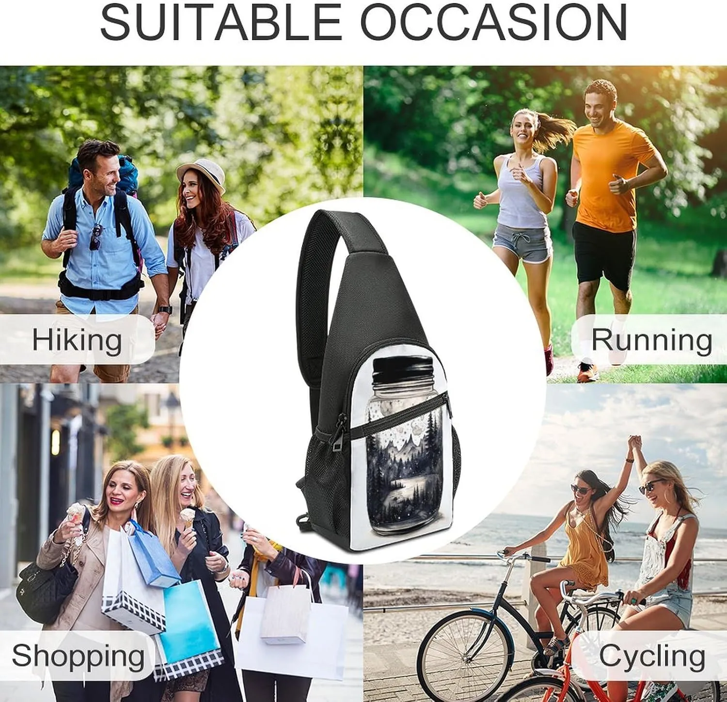 Small Sling Chest Bag Crossbody Bag for Men Women,Scenery in A Jar Lightweight Gym Daypack for Travel Cycling Hiking