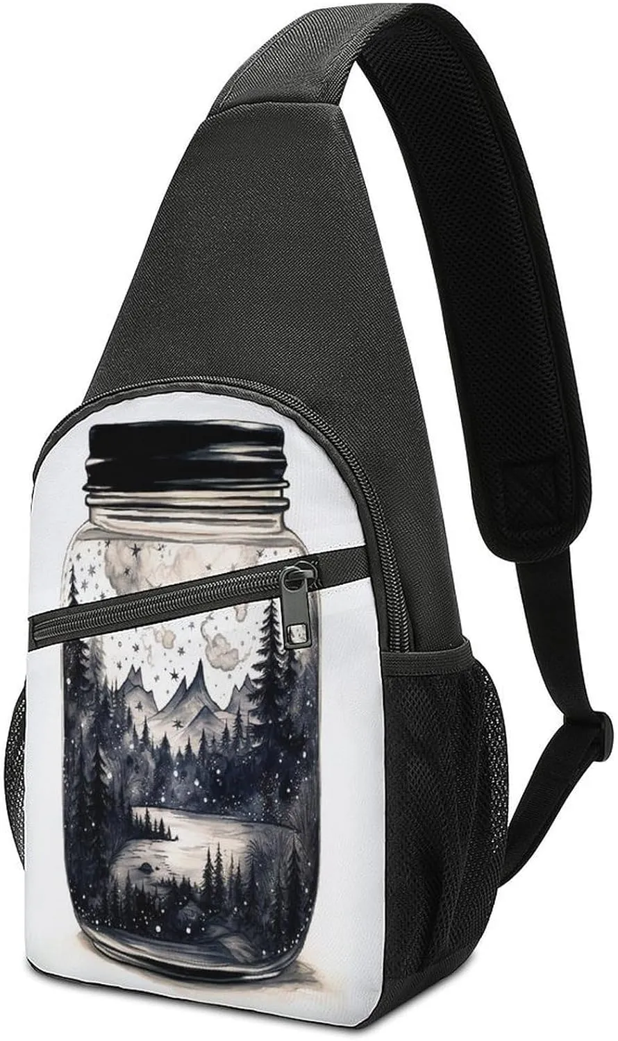 Small Sling Chest Bag Crossbody Bag for Men Women,Scenery in A Jar Lightweight Gym Daypack for Travel Cycling Hiking