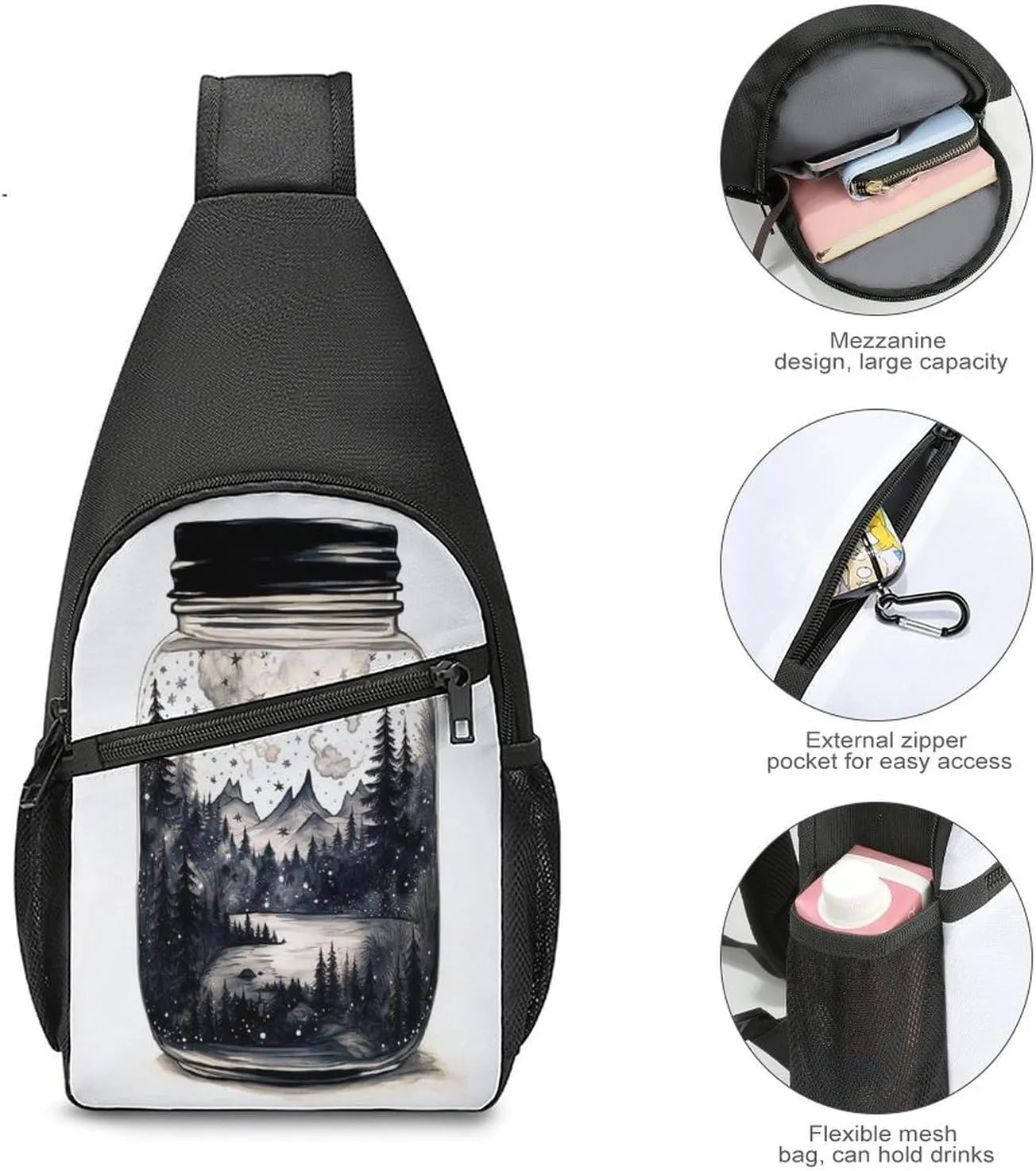 Small Sling Chest Bag Crossbody Bag for Men Women,Scenery in A Jar Lightweight Gym Daypack for Travel Cycling Hiking
