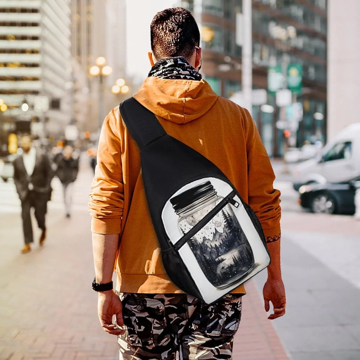 Small Sling Chest Bag Crossbody Bag for Men Women,Scenery in A Jar Lightweight Gym Daypack for Travel Cycling Hiking