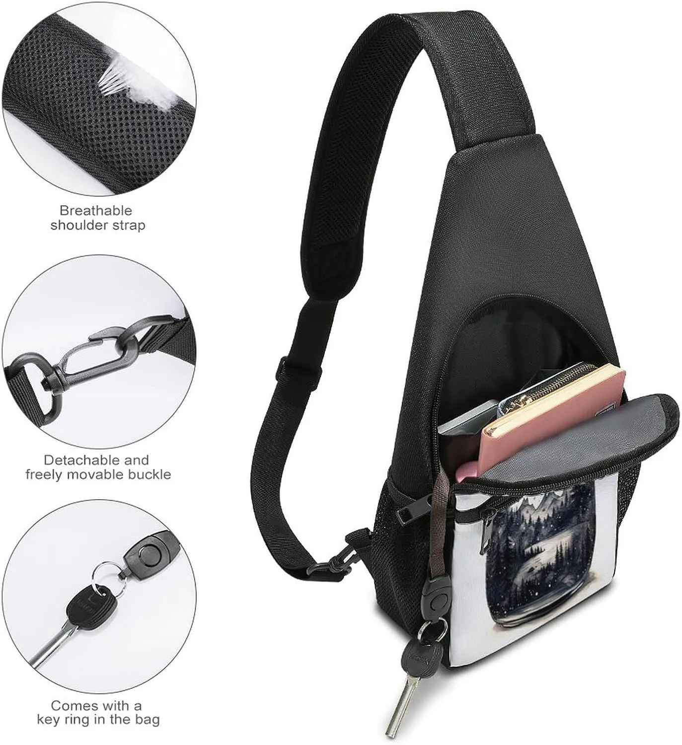 Small Sling Chest Bag Crossbody Bag for Men Women,Scenery in A Jar Lightweight Gym Daypack for Travel Cycling Hiking