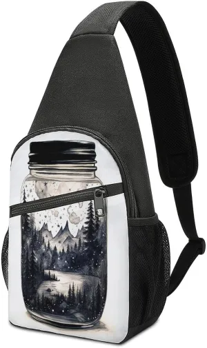 Small Sling Chest Bag Crossbody Bag for Men Women,Scenery in A Jar Lightweight Gym Daypack for Travel Cycling Hiking