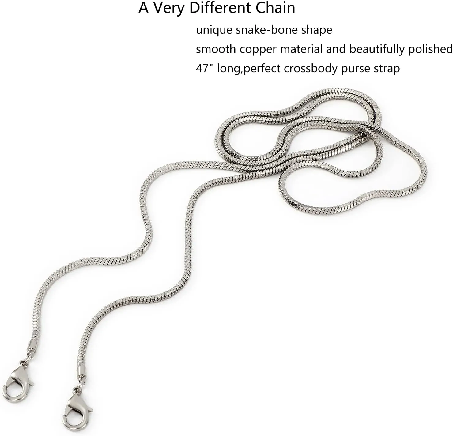 Small Square Copper Purse Shoulder Cross Body Handbag Bag Chains Strap Replacement(Silver, 47'')