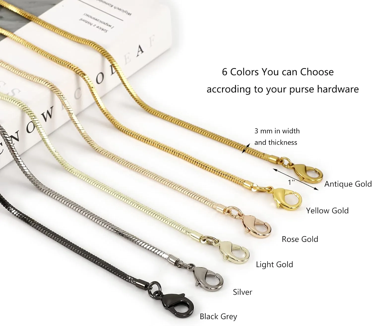 Small Square Copper Purse Shoulder Cross Body Handbag Bag Chains Strap Replacement(Silver, 47'')