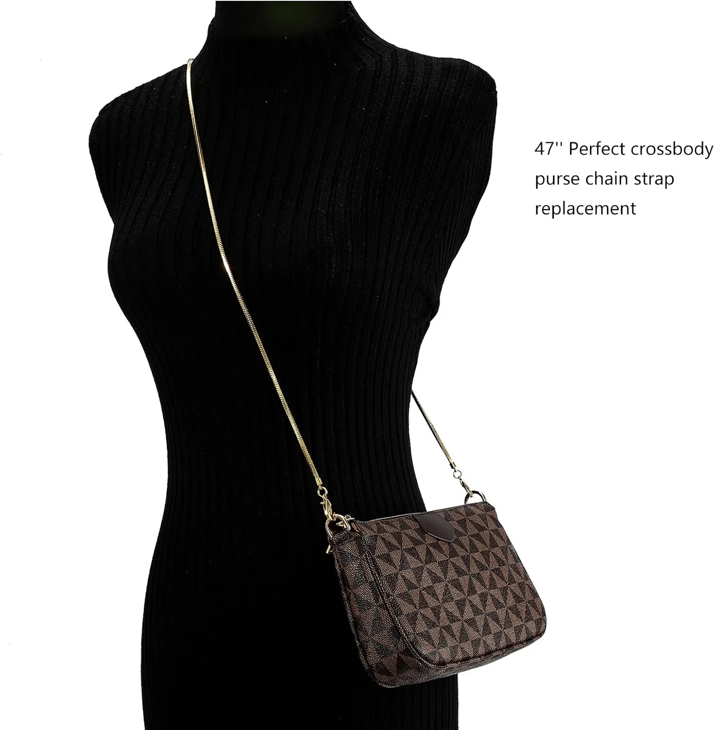 Small Square Copper Purse Shoulder Cross Body Handbag Bag Chains Strap Replacement(Silver, 47'')
