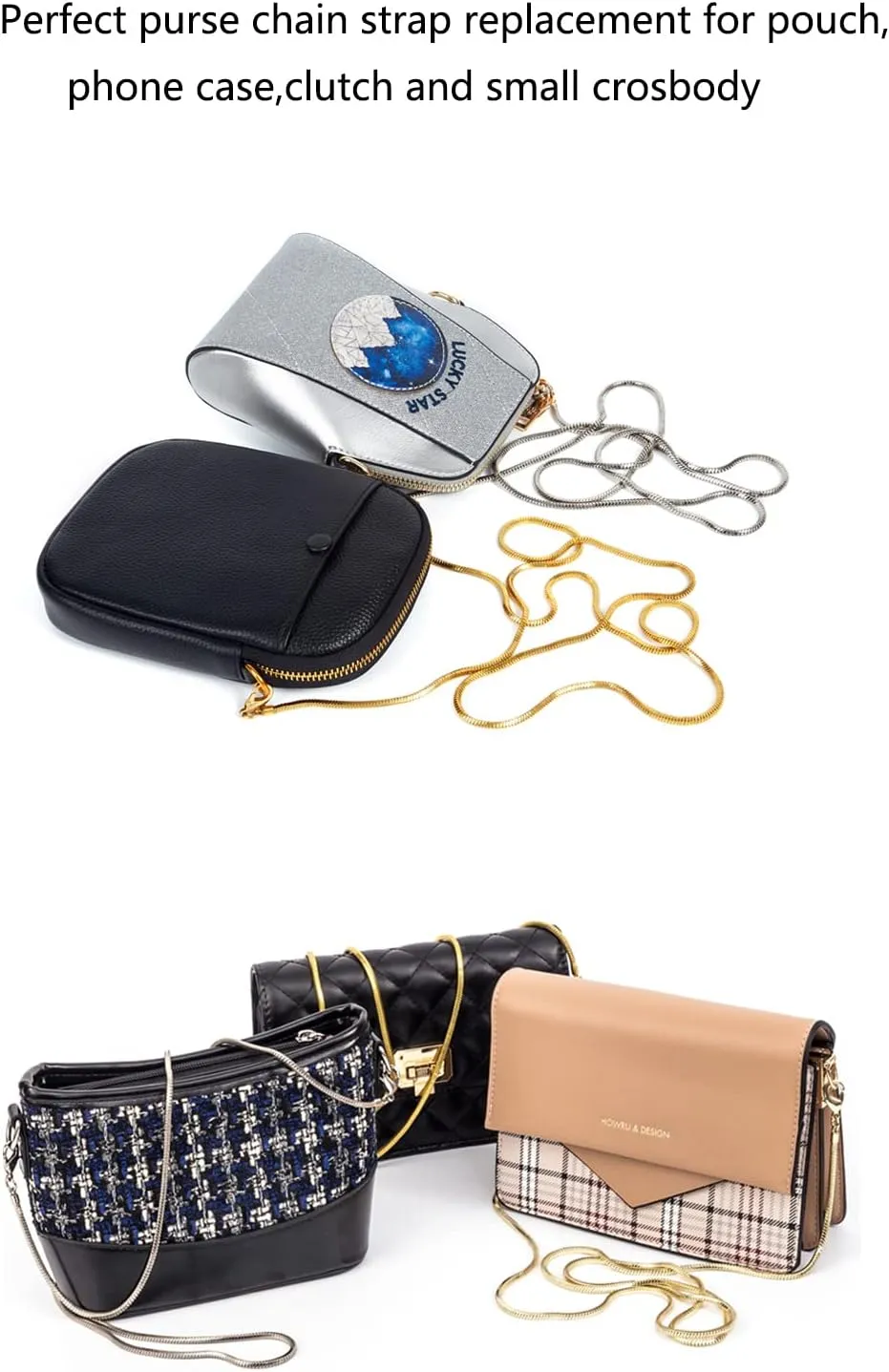 Small Square Copper Purse Shoulder Cross Body Handbag Bag Chains Strap Replacement(Silver, 47'')
