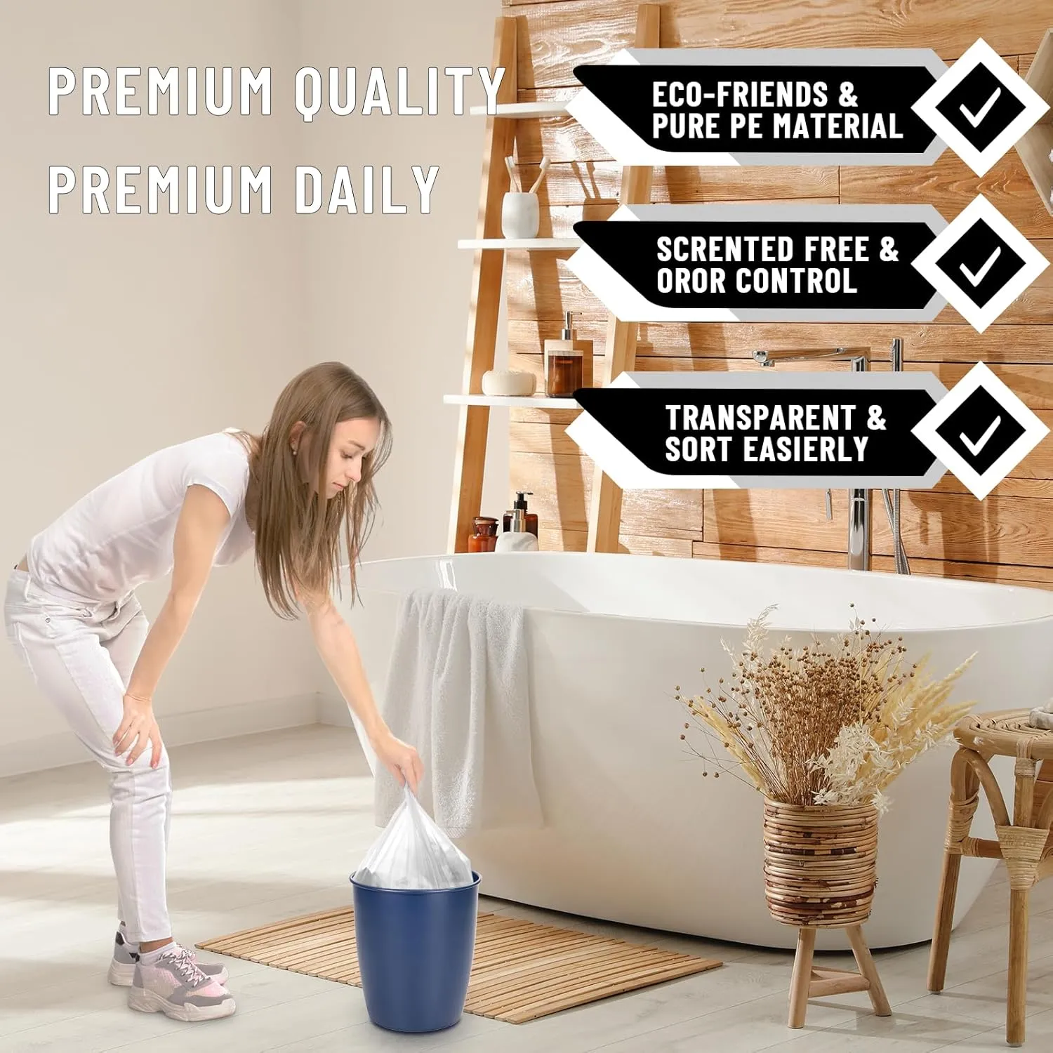Small Trash Bags 4 Gallon, Flexible & Durable Small Garbage Bags, Unscented & Easy Tearing Bathroom Trash Bag for Kitchen, Bathroom, Bedroom, Office, Transparent, 330Counts, 0.3Mil