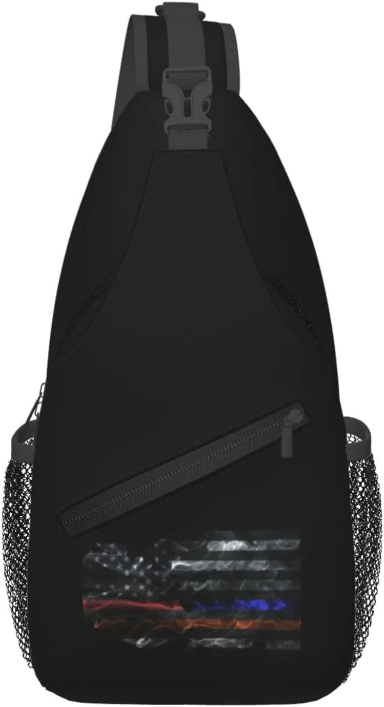 Smoke Style United States Thin Line Red Blue Orange Flag Crossbody Bags For Women Men Chest Backpack Gym Shoulder Bag Travel Outdoor Sports Casual Crossbody Bags